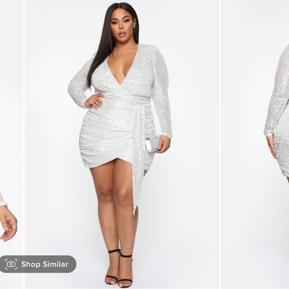 Fashion Nova Center Stage Sequin Mini Dress - White/Silver - Large - Never Worn - Picture 4 of 10